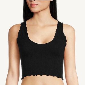 DEBUT black frilly ruffly ribbed crop tank top